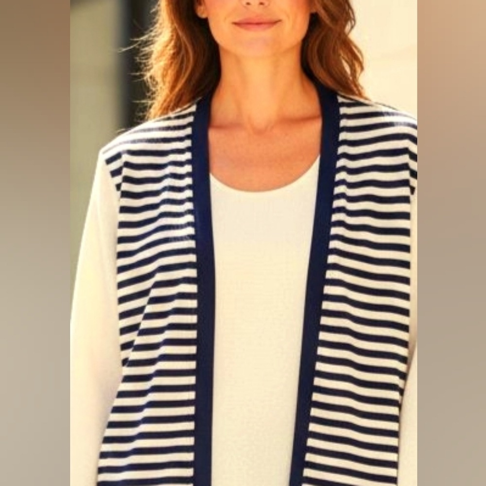 Dress Savvy New York Navy - Cream Shimmer Knit Cardigan Classic Holidays Plus 16
